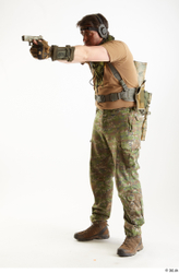 Weapons-Pistol Man Pose with pistol White Uniform Athletic Studio photo references